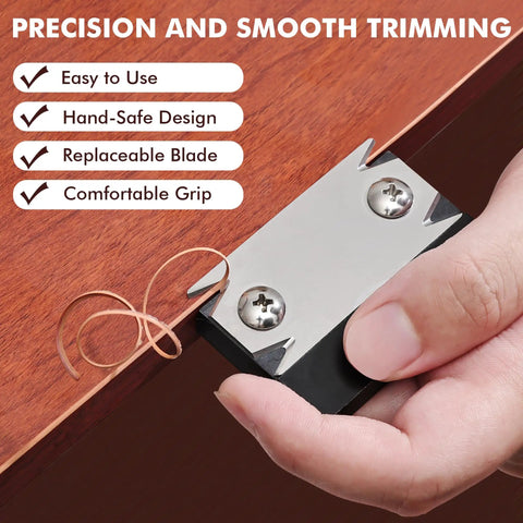 Edge Banding Trimmer Upgrade Mini Cutter for smooth precise woodworking, trimming wood edge with detailed blade view.