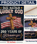 All American 250th Anniversary Garden Flag For Outdoor Use One Nation Under God Cross Design Double Sided Weatherproof Yard Flag 12 By 18 Inch For Fourth Of July Memorial Day Decor 1776 2026 with American flag design and 250 years of blessings message.