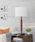 Tall Table Lamps Set Of 2, 27 Inch Touch Control Nightstand Lamps with USB Ports and AC Outlet on wooden nightstand