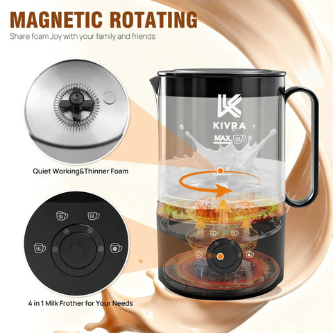 Cafe Quality Home Coffee Bar 350ml Milk Frother And Steamer With Four Modes For Hot And Cold Foam Durable Nonstick Design