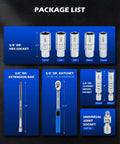 Image showing the Three Eighths Inch Drive Spark Plug Socket Set With 72 Tooth Click Torque Wrench Magnetic Swivel Sockets Universal Joint And Extension Bar CRV Steel Magnetic Spark Plug Socket Kit components.
