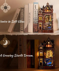 Lit Venice Night Starlit Book Nook Kit With LED 3D Wood Puzzle And Infinity Mirror on a bookshelf