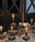 Vintage Table Lamp With Industrial Dimmable Night Light And Steampunk Desk Lamp E26 Socket on antique rustic wood bases