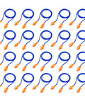 Corded Sleep Ear Plugs Set With Flexible Cord, 20 Pairs Reusable Silicone Ear Plugs For Noise Blocking, blue and orange, arranged in rows