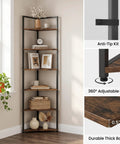 Six Tier Corner Bookshelf With Industrial Metal Frame And Engineered Wood Shelves Tall Seventy One Point Seven Inch Bookcase
