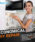 Woman using microwave after installing Upgraded Microwave Turntable Motor Replacement Part for GE and Kenmore Microwaves