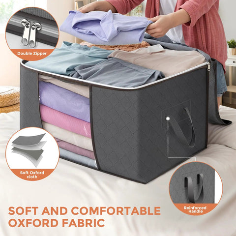 Hella Spacious 90L Storage Bags 6 Pack Heavy Duty Foldable Closet Organizers With Zippers To Keep Your Dorm Room Crisp And Zero Hustle Required Just Pop Everything Inside For Pure Chill