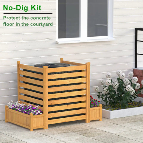 Three Panel Outdoor Wood Privacy Screen With Planter Box To Hide AC Unit And Trash Enclosure No Dig Kit by house wall