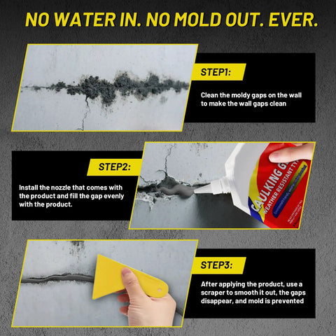 Steps to use Pro Grade Heavy Duty Concrete Crack Filler Caulking Sealant Kit for Driveways, with scraper and nozzle.