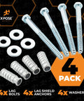 Heavy Duty Concrete Anchor Kit For Parking Lots And Driveways With 6 Inch Lag Bolts Lag Shields And Washers Galvanized Steel Four Sets Per Pack
