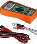 Digital Mini Multimeter With Autoranging And Eight Functions For AC And DC Voltage And Current Resistance Diode Test And Continuity Large LCD Display Compact Handheld Tool With Protective Holster For DIYers And Field Pros with test leads