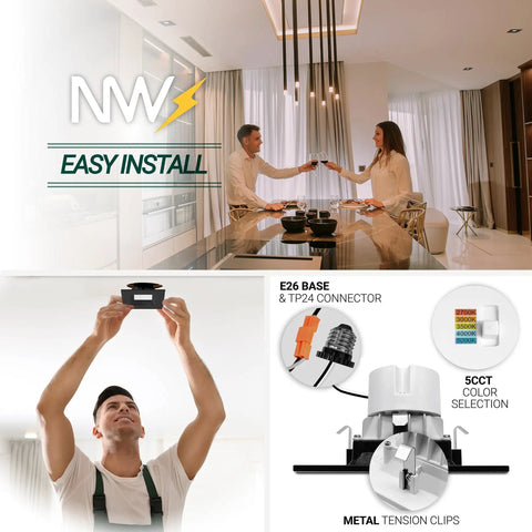Installation of 4 Pack Black 4 Inch LED Ceiling Light Square Retrofit Can Light With 5CCT Adjustable 2700K To 5000K