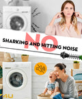 No noise graphic with Washer Suspension Rod Kit 4 Pack Replacement For Whirlpool And Maytag Washers, happy family with washer.