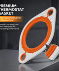 Heavy Duty Thermostat Water Neck Housing Gasket For Chevy Small Block Big Block Engine Replacement Part Handles Smokin Hot Temps And Keeps Cool Under Pressure Fits 350 327 383 In Bright Orange, aluminum carrier with silicone seal.