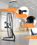Heavy Duty 20 Inch Industrial Floor Fan With 4650 CFM Airflow shown in warehouse, 3 speed settings, 360 degree tilt, metal construction