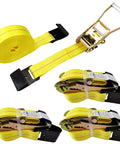 Heavy Duty Flat Hook Ratchet Straps 4 Pack 2 Inch By 27 Foot Weather Resistant Cargo Straps For Hauling Heavy Loads With 3,333 Lb Working Load Limit For Flatbeds Trucks Trailers And Pickups