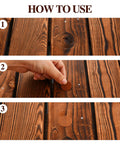 How to use Wood Grain Adhesive Screw Hole Cover Sticker Set, 648 Pieces, 12 Colors, waterproof PVC caps on wood surface.