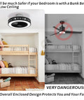 20 Inch Flush Mount Ceiling Fan With Lights And Remote App Control safely installed in room with bunk bed, comparison shown