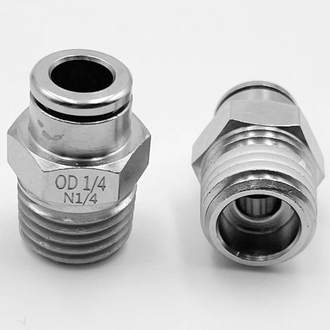 1/4 Inch NPT Push In Air Union Fitting Straight Male Quick Connect Nickel Plated Brass Air Line Connector side view