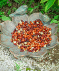 Antique Resin Bird Bath For Outdoors, Flower Shaped Garden Bird Bath With Vintage Bird Ornament filled with seeds on ground