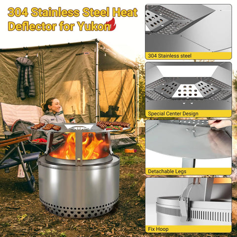 Upgraded Heat Deflector For Solo Stove Yukon 27 Inch 304 Stainless Steel Diffuser With Detachable Legs And Fix Hoop in use