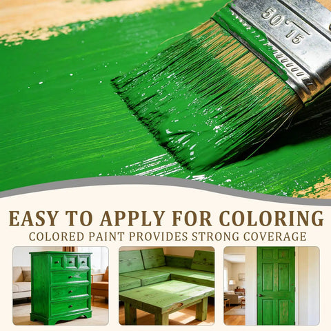 No Sweat Heavy Duty Green Wood Stain And Deck Sealant For Exterior Fences Porch Boards And Patio Decks Zero VOC Matte Finish brush applying green stain on wood surface.