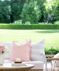 Coastal Chic 20x20 Throw Pillow Cover With Scalloped Border, Blush Pink Embroidered Frame, Reversible Solid Back on outdoor couch