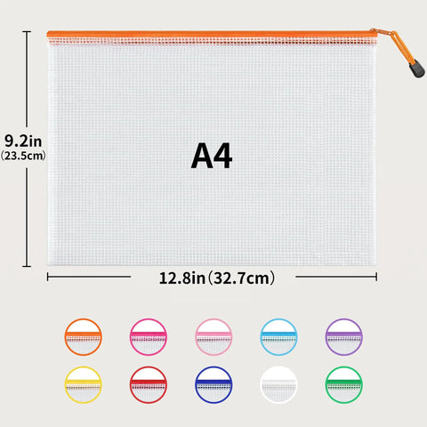 Colorful A4 Zipper Mesh Document Pouches 24 Pack Set In 10 Colors Waterproof Storage Bags For Office School Travel And Home Organization