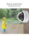 Heavy Duty POE IP Camera With Kickass 8MP 4K Ultra HD Resolution And Built In Audio For Smooth Indoor Outdoor Surveillance, mounted on wall in rainy weather.