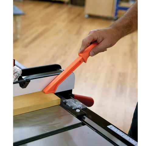 Using Must Have Power Tool Safety Set For Woodworking With Foam Grip Push Blocks Extra Long 16 Inch Push Block at table saw