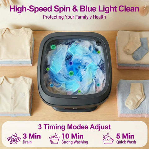 No Sweat Portable Washing Machine 18 Liter Foldable Mini Laundry Tub with quick spin basket and three wash cycles.