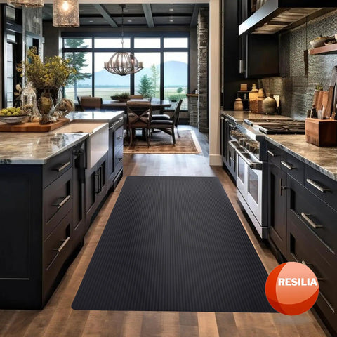 Kitchen view of Embossed Wide Rib Waterproof Vinyl Floor Runner With Non Slip Backing Heavy Duty Protector Mat 36x72 in place