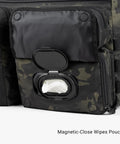 Magnetic-close wipes pouch on Deuce 4th Gen Tactical Diaper Bag For Dads With Included Changing Mat And Stroller Straps Water Resistant 600D Polyester Daddy Mommy Name Tape Patches Ultra Organized Go To Baby Gear.