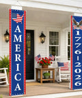 Patriotic Outdoor Decor Two Pack Fourth Of July Banner Set Red White And Blue Porch Flags For Front Door Or Balcony 14 Inch By 72 Inch Vertical Hanging Flags Celebrating USA Spirit 1776 2026 displayed on porch
