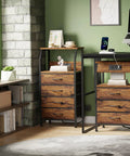 Night Stand With Built In Charging Station And USB Ports, 28.3 Inch Tall Bedside Table With Wood Shelf And 3 Fabric Drawers, Rustic Brown