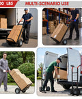 Heavy Duty Aluminum Hand Truck With 600 Pound Capacity And 10 Inch Pneumatic Tires For Extendable Base Platform Hauling and Hella Smooth Zero Sweat Household Moving transporting boxes outdoors and indoors.
