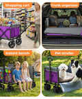Lightweight Foldable Wagon Cart With Removable Side for shopping, trunk organizing, instant bench, and pet stroller in use.