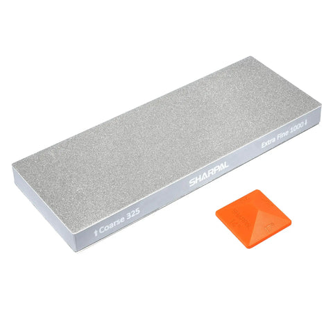 Beefy 8 Inch By 3 Inch Diamond Sharpener Stone With Dual Grit 325 Coarse And 1000 Grit Extra Fine next to angle guide