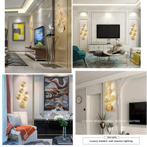 Five Head Gold Lotus Leaf LED Indoor Wall Light Fixture, Stainless Steel Modern Wall Lamp for contemporary home decor