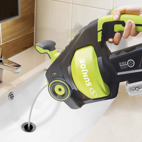 Person using Cordless Automatic Drain Auger With Ionmax Power Core Tool No Battery Or Charger Lightweight 7.6 Lbs on sink