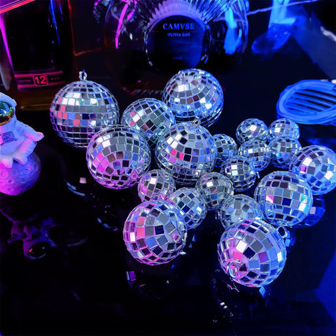 24 Pcs Mirror Disco Balls Hanging Set In Four Sizes 2.4 Inch, 2.0 Inch, 1.6 Inch, 1.2 Inch, Silver Glass Ball Ornaments For Disco Party Decor