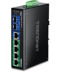 Workhorse Industrial Seven Port Gigabit PoE Plus DIN Rail Switch with 120W PoE Budget and IP50 Rating, front view