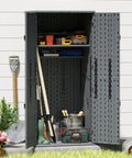 Heavy Duty Tall Outdoor Storage Cabinet 28 Cu Ft Garage Organizer With 4 Adjustable Shelves Lockable Double Doors Weatherproof 31W X 23L X 66H Sage Grey For Tools And Gear