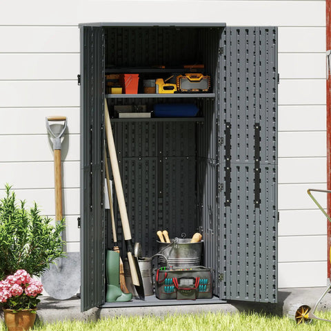 Heavy Duty Tall Outdoor Storage Cabinet 28 Cu Ft Garage Organizer With 4 Adjustable Shelves Lockable Double Doors Weatherproof 31W X 23L X 66H Sage Grey For Tools And Gear