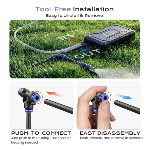 Ultra Fine Misting System With 15000mAh Rechargeable Pump And 33Ft Hose, tool-free installation on grass