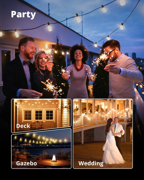Outdoor String Lights 25 Foot LED Patio Lights With Shatterproof Edison Bulbs And Spare Connectable Up To 78 Strands IPX5 Waterproof