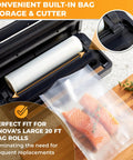 Precision Vacuum Sealer Pro For Sous Vide And Long Term Storage with built-in cutter, sealing salmon fillets in bag.