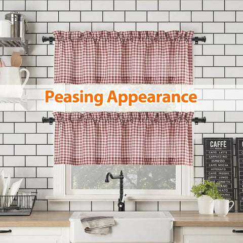 Adjustable 5/8 Inch Black Curtain Rod With Brackets For Windows And Doors Extends From 16 To 52 Inches Built For Cafe Kitchens