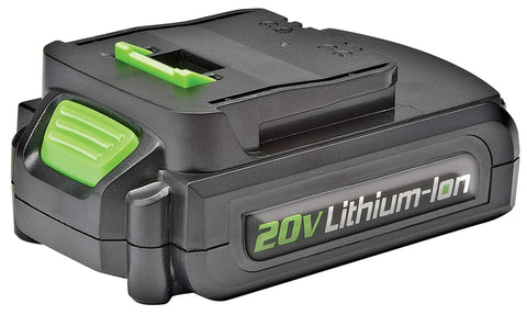 Genesis 20V Cordless Drill Driver 20V lithium-ion battery pack, black with green accents, side view