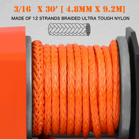 Heavy Duty 2500 lb Electric Winch 12V DC With 30ft Synthetic Rope For UTV ATV Boat Recovery Kit Quick Mount Plate And Hardware 153 To 1 Gear Ratio High Efficiency Easy Install Emergency Extrication Ready 3/16 x 30 ft orange braided nylon rope spool